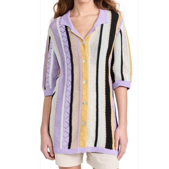 LINGUA FRANCA Sweaters - Lingua Franca Women’s Multicolor Striped Knit Short Sleeve Cardigan Size L